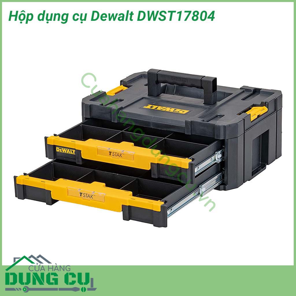 Hộp dụng cụ Dewalt cao cấp DWST17804 làm từ nhựa cao cấp nên có thể chịu va đập tốt. Kết cấu cho không gian rộng rãi, chứa được nhiều dụng cụ.&nbsp;Tay cầm chắc chắn giúp mang anh em mang theo dễ dàng