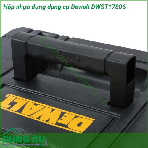 Hộp nhựa đựng dụng cụ Dewalt DWST17806 được làm từ nhựa ABS có đặc tính dẻo dai, khó nứt vỡ, chịu va đập tốt, đảm bảo độ bền sử dụng dài lâu.