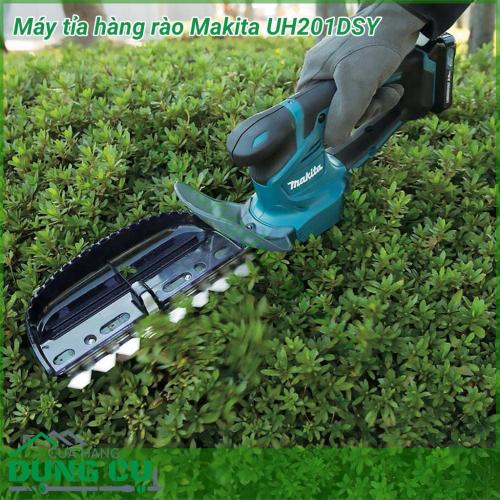 Máy tỉa hàng rào cầm tay Makita UH201DSY dùng pin nhỏ gọn và tiện ích vô cùng khi trang bị điện thế pin 12V không dây, cho tốc độ cắt 2.500 vòng/phút, chiều dài 200mm cho khả năng cắt tỉa mạnh mẽ