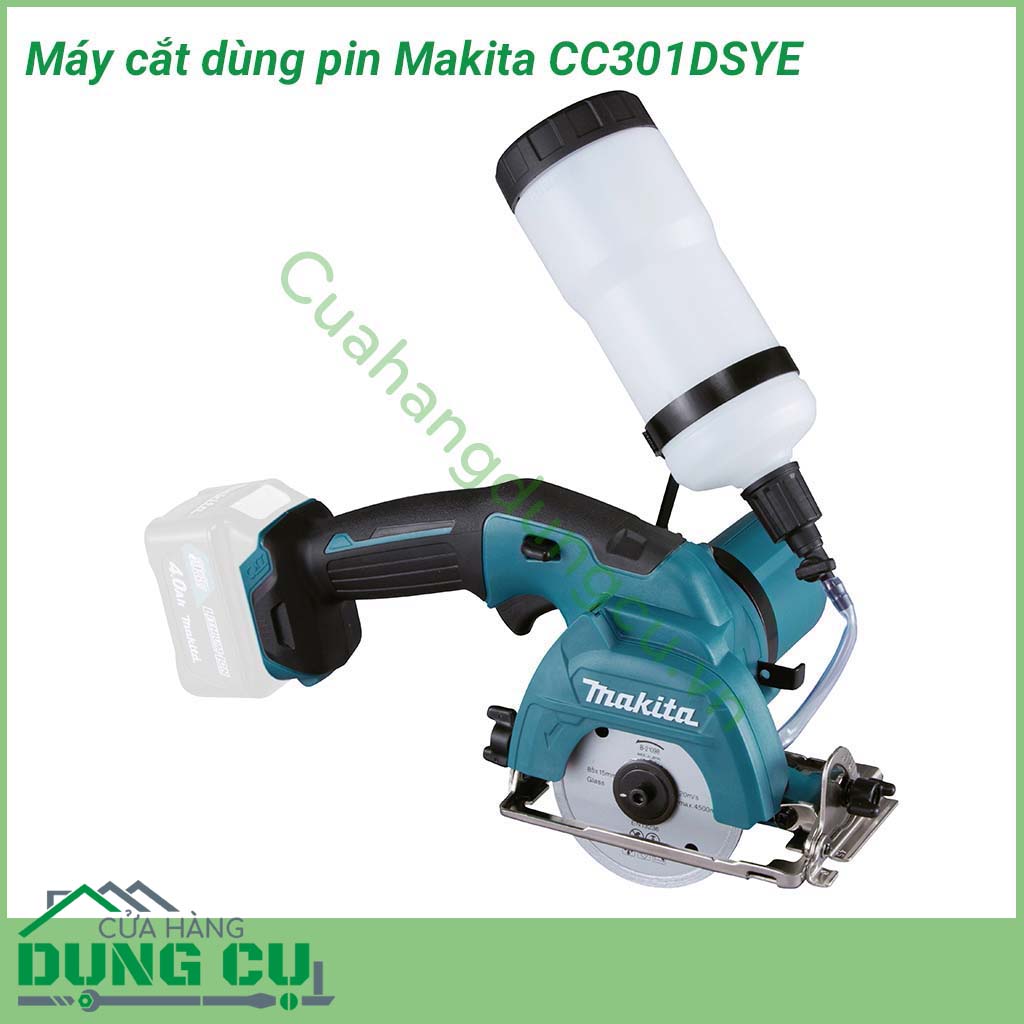 Máy cắt đa năng dùng pin Makita CC301DSYE với kích thước nhỏ gọn và thiết kế hiện đại.&nbsp;Sở hữu lưỡi cắt kim cương và bình nước có dung tích 0,5 lít hỗ trợ cho quá trình cắt vật liệu vừa nhanh lại đảm bảo bụi bẩn.