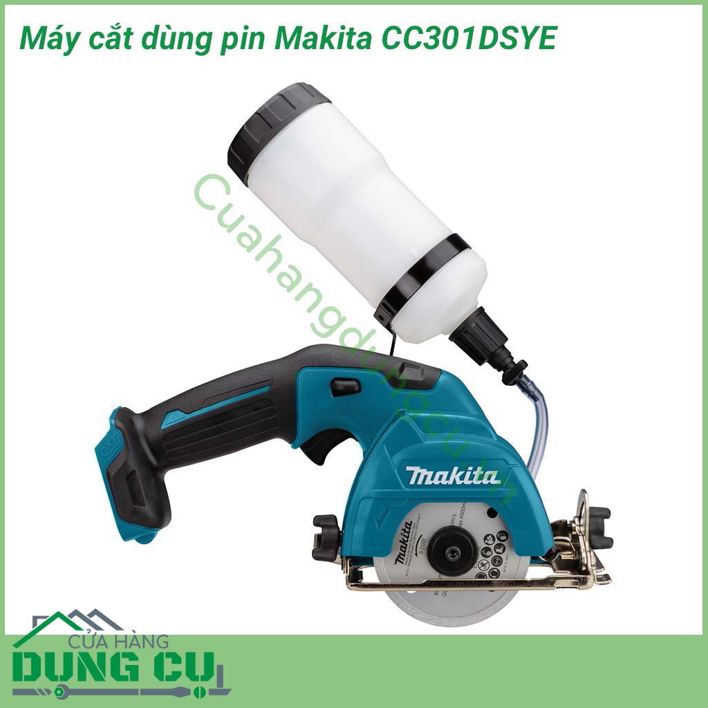 Máy cắt đa năng dùng pin Makita CC301DSYE với kích thước nhỏ gọn và thiết kế hiện đại.&nbsp;Sở hữu lưỡi cắt kim cương và bình nước có dung tích 0,5 lít hỗ trợ cho quá trình cắt vật liệu vừa nhanh lại đảm bảo bụi bẩn.