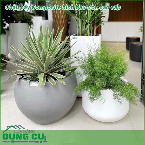 Chậu cây Composite hình bầu tròn cao cấp được thiết kế và làm theo các mẫu mã kiểu dáng từ cổ điển đến hiện đại theo phong cách Châu Âu. Kiểu dáng tròn bầu giữa. Chậu siêu nhẹ, dễ dàng vận chuyển đi xa, hoặc di chuyển lên cao theo mục đích sử dụng