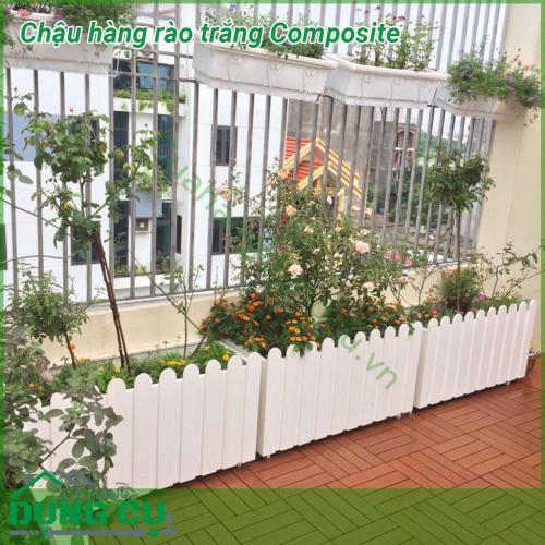 Chậu hàng rào trắng Composite được làm từ chất liệu nhựa composite siêu bền, siêu đẹp để ngoài trời nắng mưa thoải mái không lo hỏng, rất dày dặn, chắc chắn. Chậu thiết kế với mẫu mã đẹp, bắt mắt.