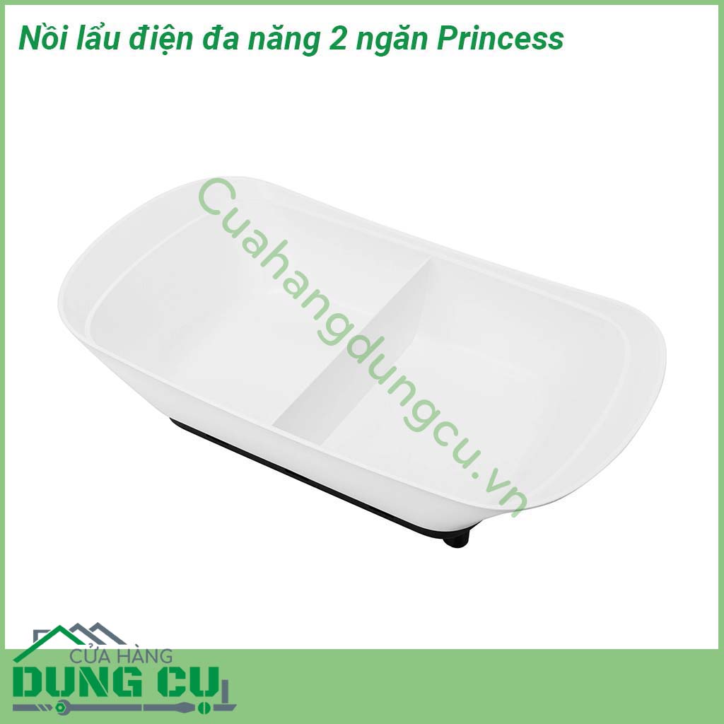 Nồi lẩu điện đa năng 2 ngăn Princess&nbsp;với thiết kế 2 ngăn riêng biệt, có thể chế biến với 2 loại nước lẩu khác nhau.&nbsp;Kiểu dáng đẹp, sang trọng, tay cầm vững chắc, nhẹ và cách nhiệt cách điện đem lại sự an toàn tuyệt đối cho các bà nội trợ