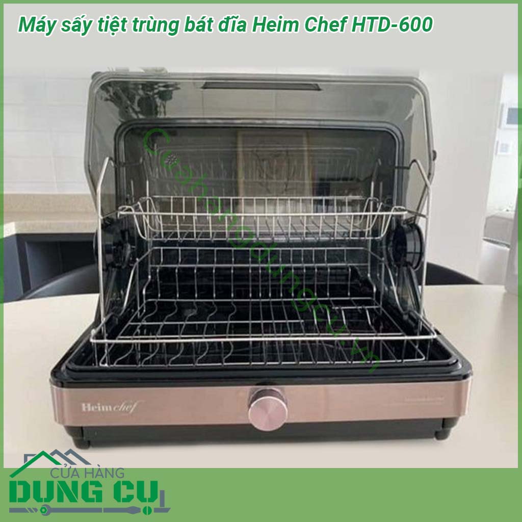 Máy sấy tiệt trùng bát đĩa Heim Chef HTD-600 dung tích 45L, chất liệu thép không rỉ SUS bền chắc.&nbsp;Máy sấy tiệt trùng ở nhiệt độ 70-80 độ C, đảm bảo vi khuẩn được diệt sạch.&nbsp;Tiết kiệm điện năng và vận hành dễ dàng