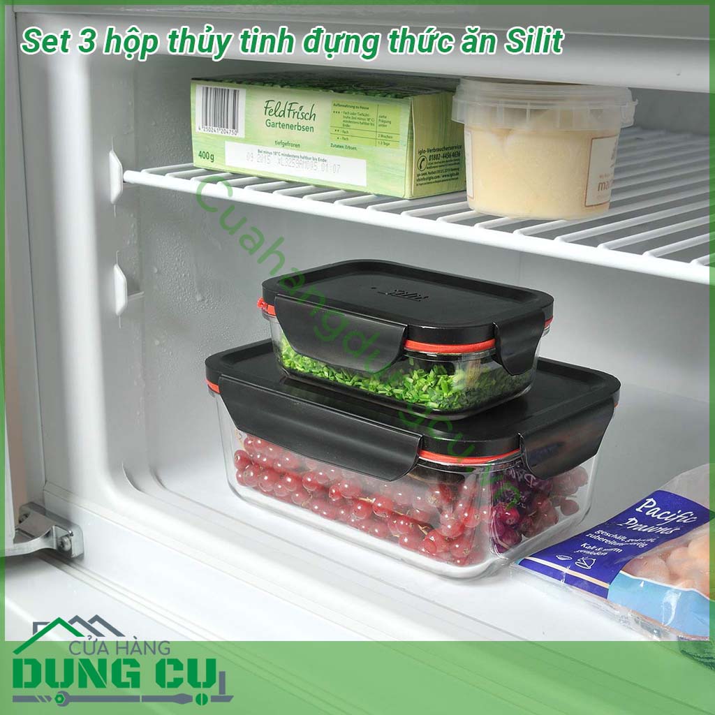 Set 3 hộp thủy tinh đựng thức ăn Silit&nbsp;làm bằng thủy tinh cao cấp chịu nhiệt &nbsp;100 chặt kín ko đổ ra ngoài kể cả đựng chất lỏng khi di chuyển &nbsp;