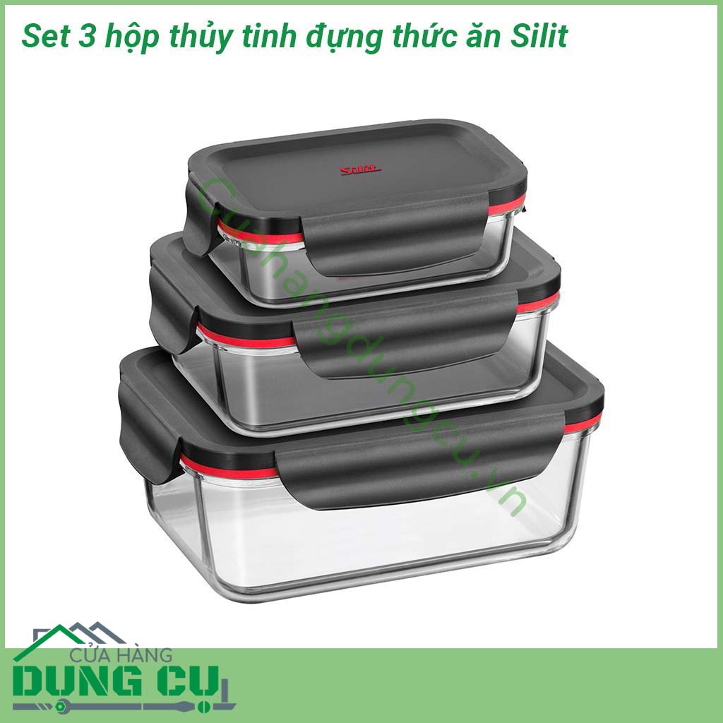 Set 3 hộp thủy tinh đựng thức ăn Silit&nbsp;làm bằng thủy tinh cao cấp chịu nhiệt &nbsp;100 chặt kín ko đổ ra ngoài kể cả đựng chất lỏng khi di chuyển &nbsp;