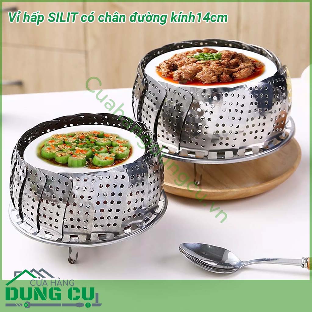 Vỉ hấp đa năng Silit đường kính 14cm được làm từ chất liệu inox có độ bền cao đảm bảo an toàn khi sử dụng Thiết kế nhỏ gọn và tinh tế sản phẩm có thể mở ra hết cỡ và thu lại gọn gàng khi không cần sử dụng