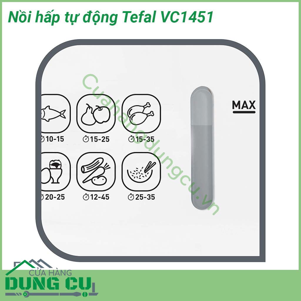 Nồi hấp tự động 2 tầng Tefal VC1451&nbsp;thiết kế nhỏ gọn với 2 xửng hấp bằng thép không gỉ bền an toàn cho sức khỏe &nbsp;với tổng dung tích 6 L đường kính 24cm có thể chứa lượng lớn thực phẩm cùng lúc &nbsp;Các bộ phận của nồi hấp&nbsp;có thể tháo ròi và dễ dàng vệ sinh