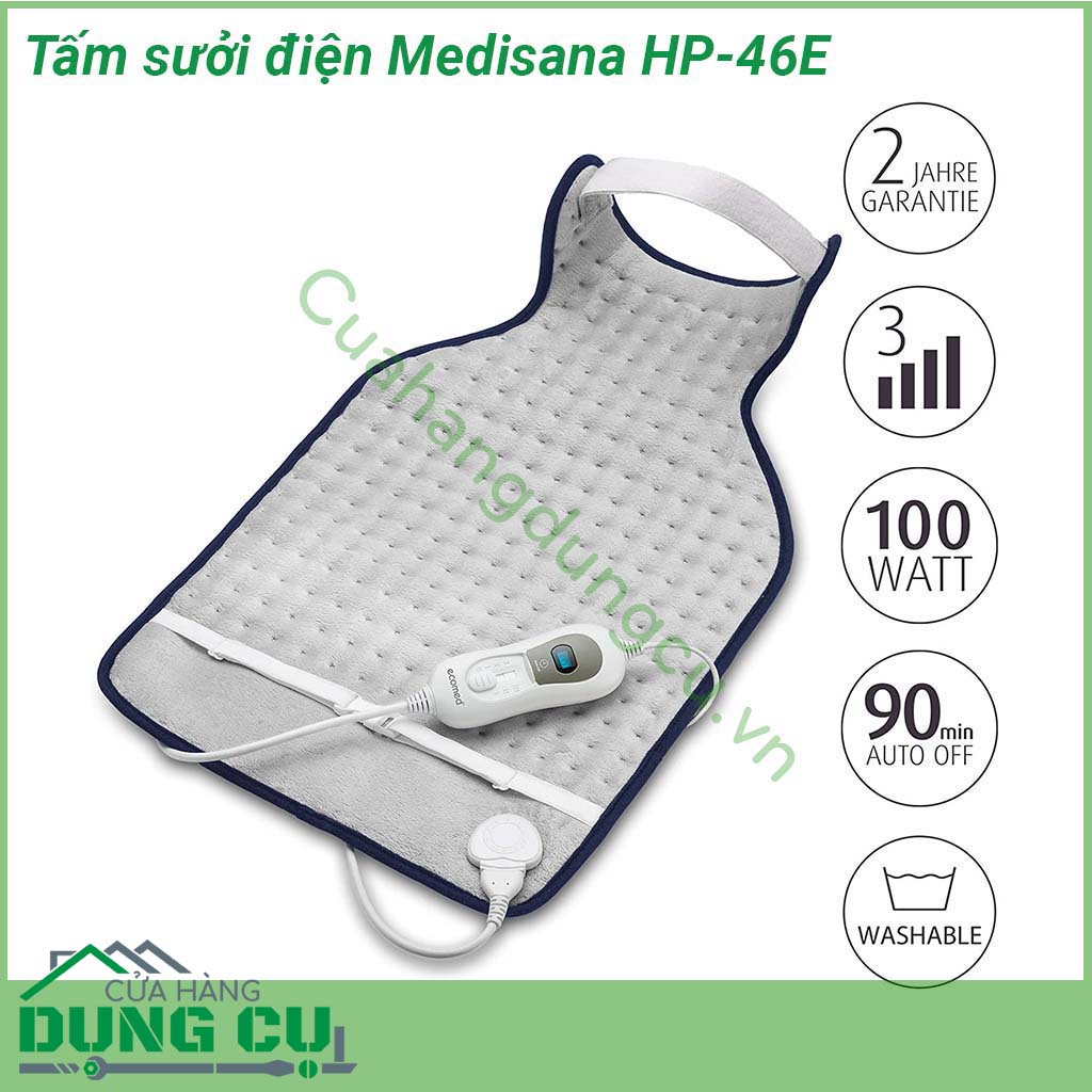 Tấm sưởi làm ấm lưng Medisana HP-46E&nbsp;miếng đệm làm ấm giúp thư giãn lưng giảm đau với cấu tạo mỏng nhẹ giúp bạn có thể dử dụng hàng ngày &nbsp;Bề mặt mềm mại thân thiện với da