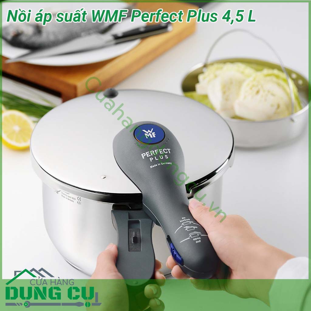 Nồi áp suất WMF Perfect Plus 4 5 lít&nbsp;xuất xứ chính hãng Đức thiết kế hiện đại đặc biệt an toàn và dễ dàng sử dụng với mọi người dùng Sản phẩm thích hợp chế biến các món ninh hầm kho nấu cháo