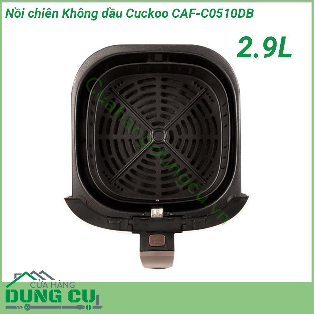 Nồi chiên không dầu Cuckoo CAF-C0510DB 2 9L màu sắc nhã nhặn kiểu dáng bắt mắt &nbsp;Chất liệu vỏ ngoài bằng nhựa cao cấp kết hợp với công nghệ cool touch cách nhiệt chống nóng vô cùng an toàn &nbsp;Lòng nồi được phủ lớp chống dính dễ dàng vệ sinh sau khi nấu &nbsp;