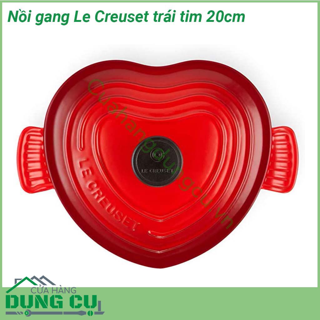 Nồi gang Le Creuset trái tim 20cm&nbsp;sản xuất từ chất liệu chính là gang độ bền cao &nbsp;an toàn tuyệt đối cho người dùng &nbsp;Thiết kế độc đáo hình trái tim với máu sắc đỏ bắt mắt Tay&nbsp;cầm chắc chắn và lòng nồi tráng men chống trầy xước
