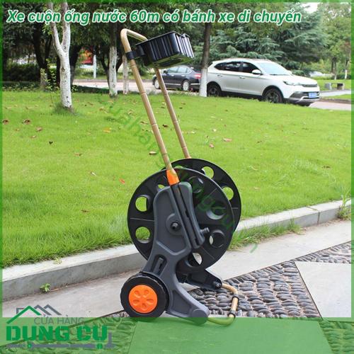 Xe cuộn ống nước 60m có bánh xe di chuyển được thiết kế dành cho khu vườn có diện tích vừa và nhỏ Với khả năng cuộn được 60m dây Với hai bánh xe lớn giúp cho khả năng di chuyển của xe rất linh hoạt