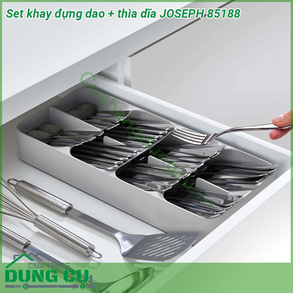 Khay đựng dao thìa dĩa Joseph Joseph 85188&nbsp;được thiết kế hai khay riêng biệt một khay để dao và một khay để thìa dĩa Khay được làm bằng chất liệu cao cấp đảm bảo an toàn khi sử dụng
