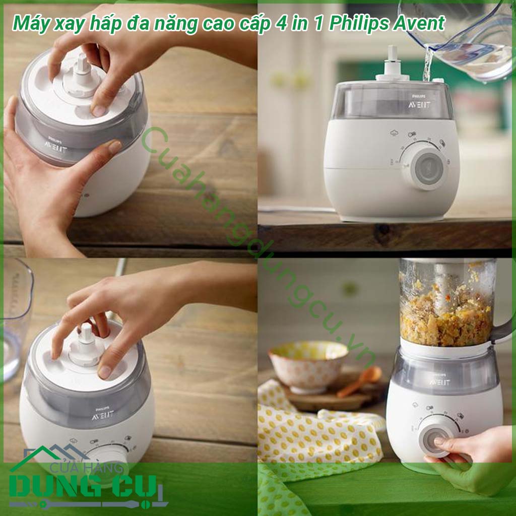 Máy xay hấp đa năng cao cấp 4 in 1 Philips Avent&nbsp;được thiết kế nhỏ gọn với&nbsp;4 chức năng là hấp xay rã đông và hâm nóng thức ăn&nbsp;chỉ trong 1 công cụ giúp chuẩn bị bữa ăn đầy dinh dưỡng nhanh chóng dễ dàng