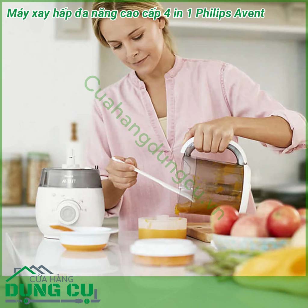 Máy xay hấp đa năng cao cấp 4 in 1 Philips Avent&nbsp;được thiết kế nhỏ gọn với&nbsp;4 chức năng là hấp xay rã đông và hâm nóng thức ăn&nbsp;chỉ trong 1 công cụ giúp chuẩn bị bữa ăn đầy dinh dưỡng nhanh chóng dễ dàng