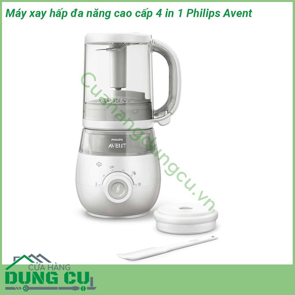 Máy xay hấp đa năng cao cấp 4 in 1 Philips Avent&nbsp;được thiết kế nhỏ gọn với&nbsp;4 chức năng là hấp xay rã đông và hâm nóng thức ăn&nbsp;chỉ trong 1 công cụ giúp chuẩn bị bữa ăn đầy dinh dưỡng nhanh chóng dễ dàng