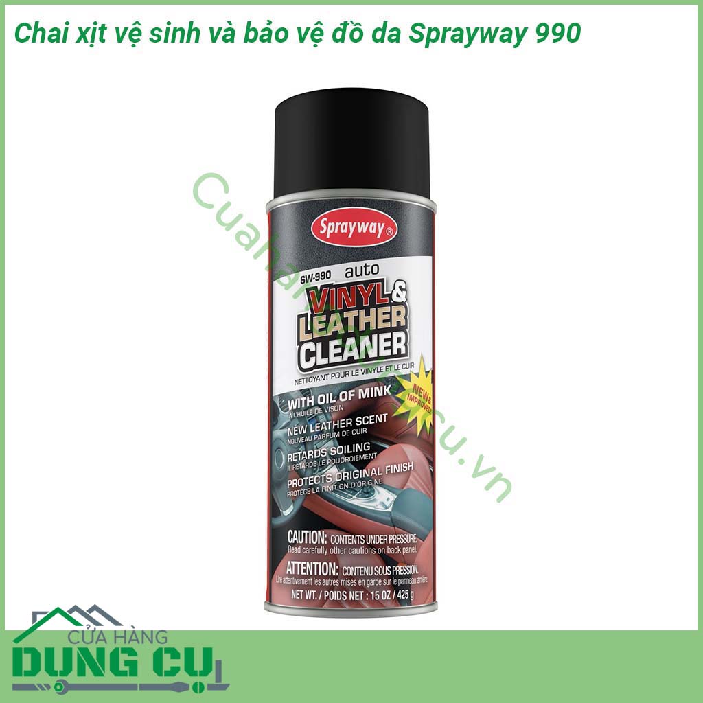 Chai xịt vệ sinh và bảo vệ đồ da Sprayway 990&nbsp;sử dụng vô cùng đơn giản tiết kiệm thời gian cho bạn và gia đình &nbsp;Làm sạch vết bẩn đánh bóng những sản phẩm làm bằng da mà không gây hư hại bề mặt