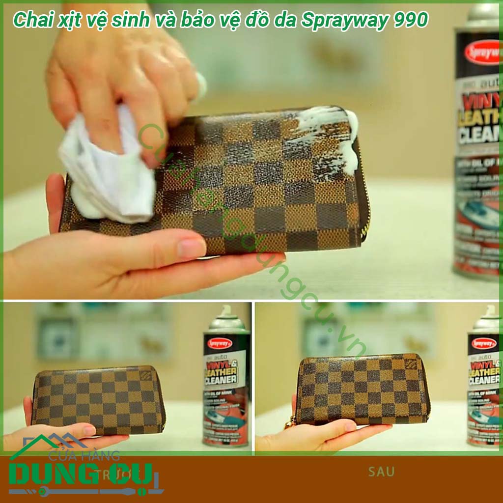 Chai xịt vệ sinh và bảo vệ đồ da Sprayway 990&nbsp;sử dụng vô cùng đơn giản tiết kiệm thời gian cho bạn và gia đình &nbsp;Làm sạch vết bẩn đánh bóng những sản phẩm làm bằng da mà không gây hư hại bề mặt