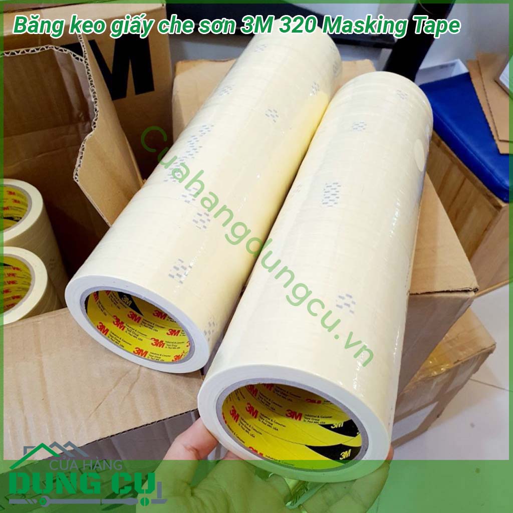 Băng keo giấy che sơn 3M 320 Masking Tape được làm từ chất liệu giấy dai chắc dễ xé khi sử dụng &nbsp;Sản phẩm băng keo 1 mặt có độ kết dính nhanh và cực kỳ hiệu quả