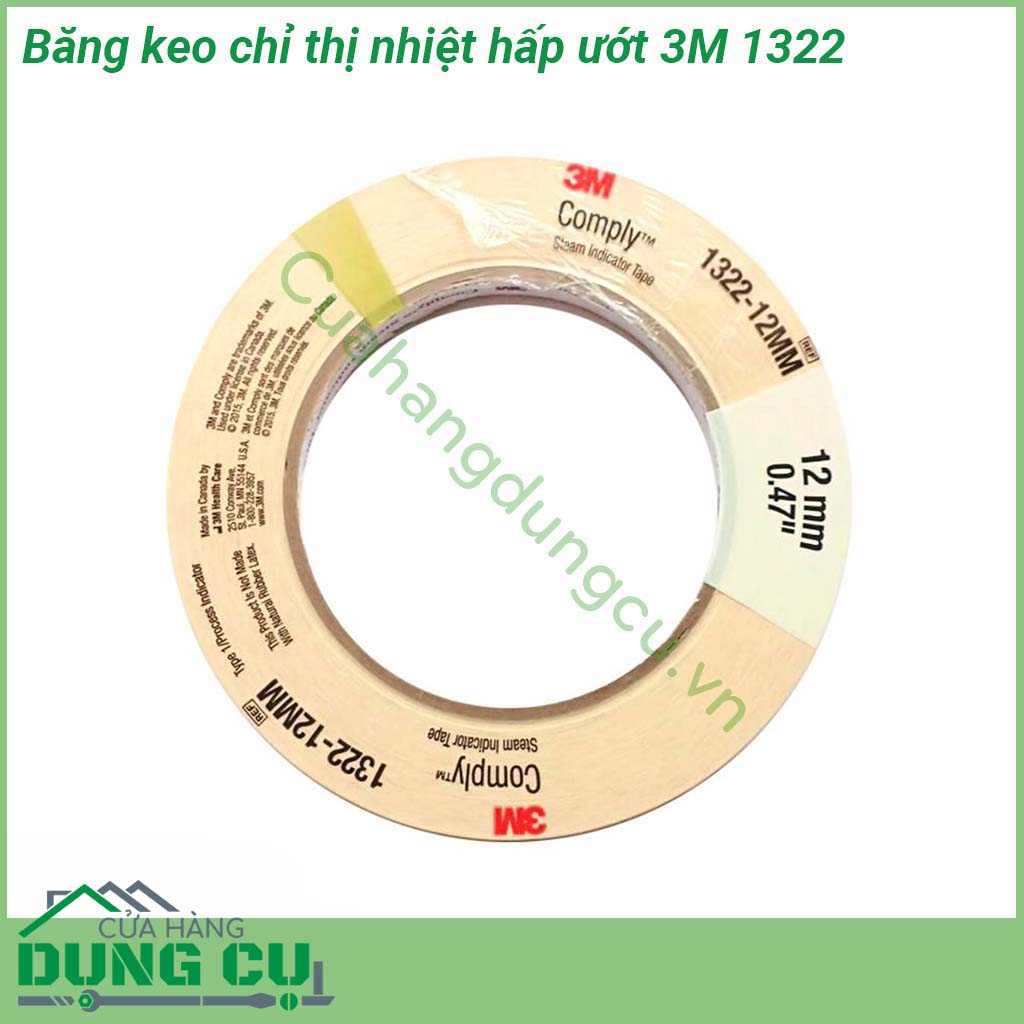 Băng keo chỉ thị nhiệt hấp ướt 3M 1322 là sản phẩm được sử dụng rộng rãi ở các khoa kiểm soát nhiễm khuẩn trong các bệnh viện và một số lĩnh vực khác của đời sống&nbsp;giúp xác định tức thời gói dụng cụ đã qua tiếp xúc với quá trình tiệt trùng hay chưa