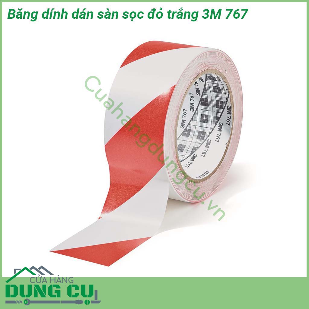 Băng dính dán sàn sọc đỏ trắng 3M 767 được phủ một lớp băng keo cao su được thiết kế làm băng keo đánh dấu cảnh báo những khu vực nguy hiểm &nbsp;Keo cao su giúp dính nhanh chắc trên nhiều bề mặt khác nhau lớp giấy mịn giúp dễ dạng vệ sinh lau chùi