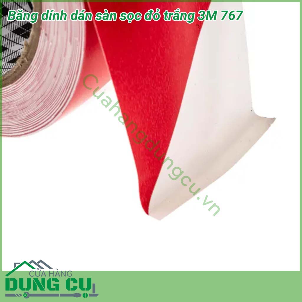 Băng dính dán sàn sọc đỏ trắng 3M 767 được phủ một lớp băng keo cao su được thiết kế làm băng keo đánh dấu cảnh báo những khu vực nguy hiểm &nbsp;Keo cao su giúp dính nhanh chắc trên nhiều bề mặt khác nhau lớp giấy mịn giúp dễ dạng vệ sinh lau chùi