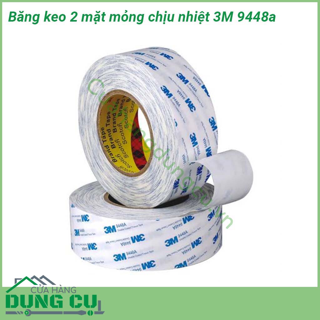 Băng keo 2 mặt mỏng chịu nhiệt 3M 9448a&nbsp;loại băng keo 2 mặt với kích thước keo chỉ có 0 15mm&nbsp;với chất liệu lõi Acrylic chắc chắn có độ bám dính và đàn hồi rất tốt chịu được rung động khả năng kết dính cao Băng keo cường lực có khả năng chịu nhiệt cao