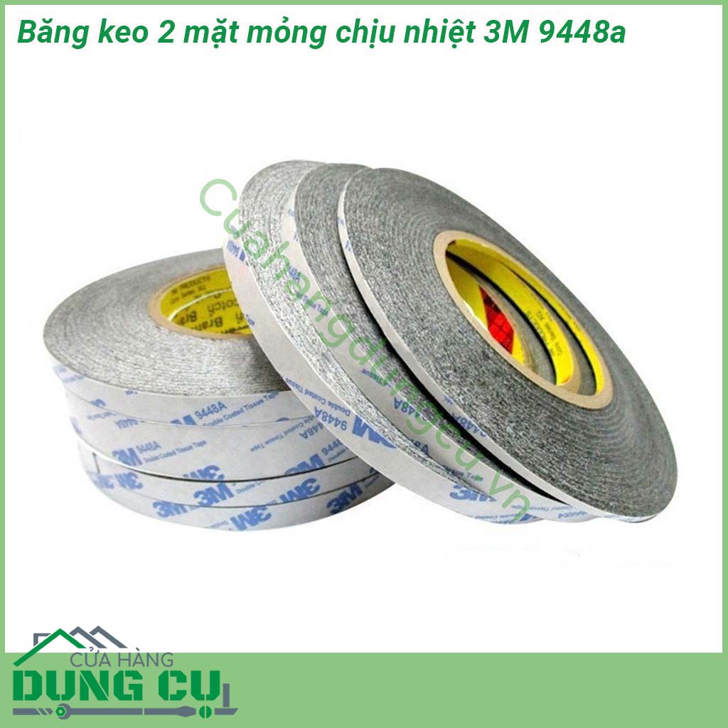 Băng keo 2 mặt mỏng chịu nhiệt 3M 9448a&nbsp;loại băng keo 2 mặt với kích thước keo chỉ có 0 15mm&nbsp;với chất liệu lõi Acrylic chắc chắn có độ bám dính và đàn hồi rất tốt chịu được rung động khả năng kết dính cao Băng keo cường lực có khả năng chịu nhiệt cao