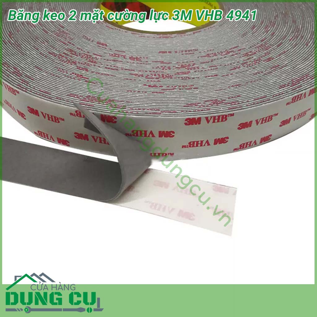 Băng keo 2 mặt cường lực 3M VHB 4941 là loại băng keo có độ dày mỏng hơn nhẹ hơn và kết dính được bề mặt được làm từ các loại vật liệu khác nhau &nbsp;Băng keo sử dụng đơn giản độ dính cao vĩnh cửu và hiệu quả trong thời gian dài &nbsp;