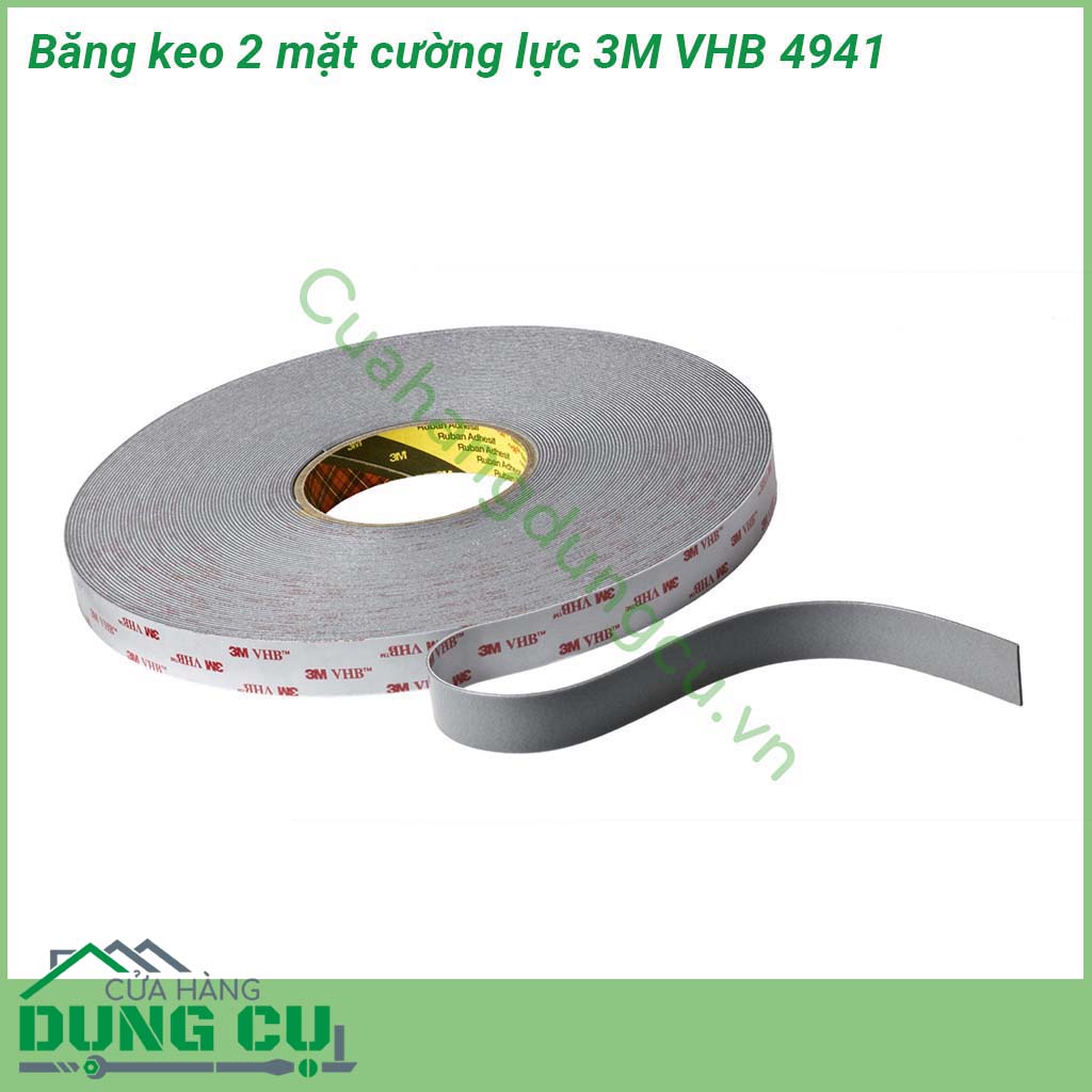 Băng keo 2 mặt cường lực 3M VHB 4941 là loại băng keo có độ dày mỏng hơn nhẹ hơn và kết dính được bề mặt được làm từ các loại vật liệu khác nhau &nbsp;Băng keo sử dụng đơn giản độ dính cao vĩnh cửu và hiệu quả trong thời gian dài &nbsp;