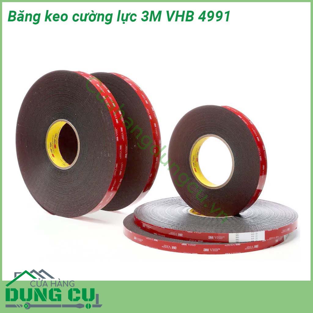 Băng keo cường lực 3M VHB 4991&nbsp;độ bám dính rất cao 100 chất liệu acrylic tạo thành một sự chặt chẽ tạo lớp đệm hiệu suất cao Đủ mạnh để thay thế mối hàn con vít đinh tán chất kết dính và chất lỏng có độ bền lâu dài trong nhà và ngoài trời
