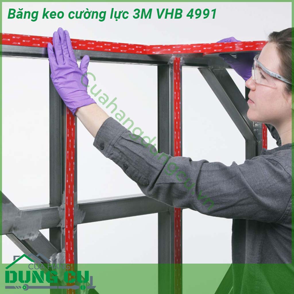 Băng keo cường lực 3M VHB 4991&nbsp;độ bám dính rất cao 100 chất liệu acrylic tạo thành một sự chặt chẽ tạo lớp đệm hiệu suất cao Đủ mạnh để thay thế mối hàn con vít đinh tán chất kết dính và chất lỏng có độ bền lâu dài trong nhà và ngoài trời
