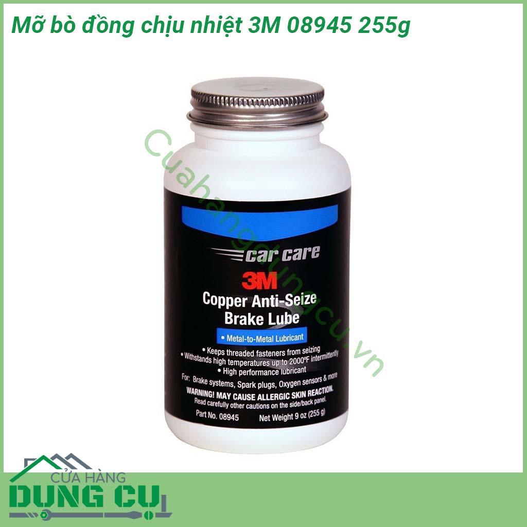 Mỡ bò đồng chịu nhiệt 3M 08945 255g&nbsp;bôi trơn và bảo vệ chống ăn mòn trong môi trường áp suất và nhiệt độ cao như hệ thống phanh xe &nbsp;Sử dụng để giữ đai ốc và bu lông khỏi bị kẹt với nhau cũng như giúp bảo vệ và ngăn ngừa rỉ sét