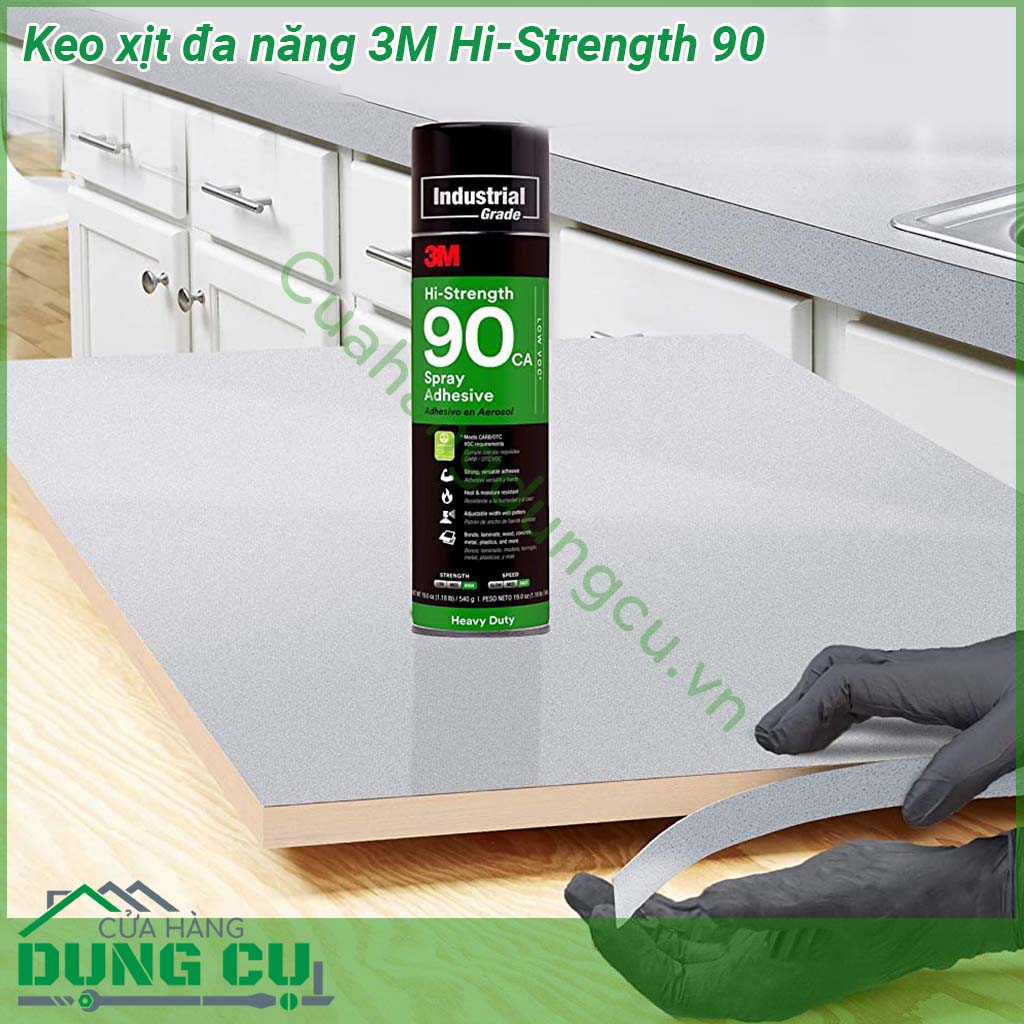 Keo xịt đa năng 3M Hi-Strength 90&nbsp;được thiết kế dạng đầu xịt nên khi bạn ấn nút lượng keo sẽ phun đều trên toàn bề mặt vật cần dán &nbsp;Keo rất dễ sử dụng nhanh khô độ dính cao chịu nhiệt tốt giúp mối hàn bền vững dưới tác động của môi trường