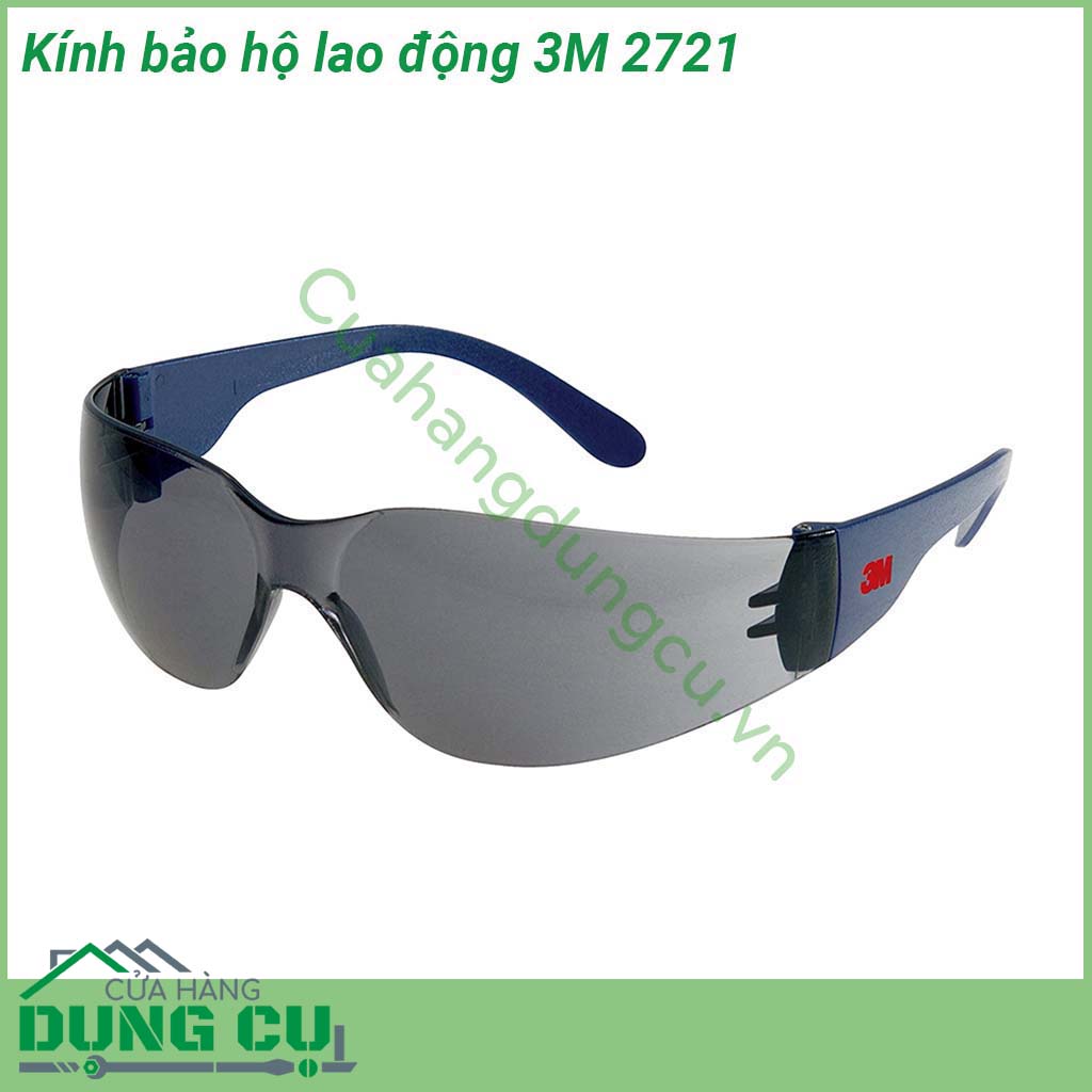 Kính bảo hộ lao động 3M 2721&nbsp;gọng màu xanh thiết kế dạng cong ôm khít vùng mắt và phù hợp với phần lớn hình dạng các khuôn mặt hai gọng mềm tạo cảm giác thoải mái khi đeo có thể điều chỉnh phù hợp với sống mũi người sử dụng &nbsp;