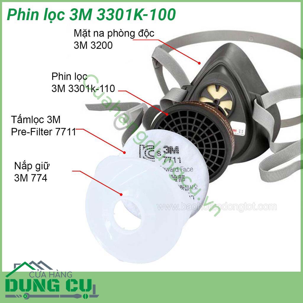 Phin lọc hơi hữu cơ 3M 3301K-100&nbsp;có lõi than hoạt tính tác dụng lọc các khí độc hại Phần màng PoLy chủ yếu để lọc các hạt bụi kể cả các hạt bụi cực nhỏ Bảo vệ hệ hô hấp của người sử dụng khi làm việc trong môi trường ô nhiễm không khí