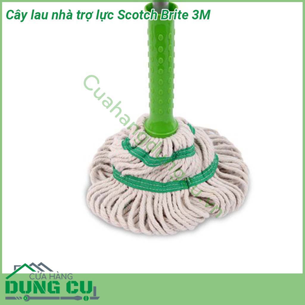 Cây lau nhà trợ lực Scotch Brite 3M với thân cây cấu tạo từ thép và có khớp tăng giảm độ dài giúp cho việc di chuyển nhẹ nhàng và dễ dàng Bông lau được làm từ sợi cotton mềm mại thấm hút tốt có công dụng đánh sạch các vết bẩn cứng đầu