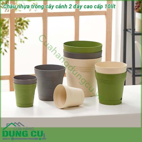 Chậu nhựa trồng cây cảnh 2 đáy cao cấp 10L được sản xuất bằng loại nhựa cao cấp độ dẻo cao đàn hồi tốt  Diện tích lòng chậu rộng nên chứa được nhiều đất trồng cây  Đáy chậu lớp thứ 2 có thể trữ nước lên tới 1 tuần dễ dàng việc chăm sóc