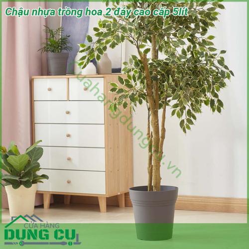 Chậu nhựa trồng hoa 2 đáy cao cấp 5L được sản xuất bằng loại nhựa cao cấp độ dẻo cao đàn hồi tốt phù hợp với nhiều loại cây cảnh khác nhau  Chậu trồng cây 2 đáy cao cấp có lỗ thoát nước ở đáy chậu tránh tình trạng ngập úng rễ cây