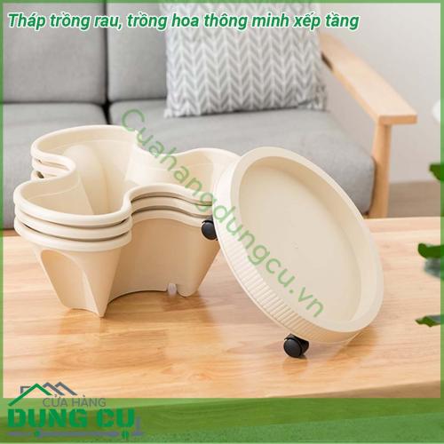 Tháp trồng rau trồng hoa thông minh xếp tầng thiết kế tinh tế đẹp tiện dụng dễ lắp  Thế tích 7 lít trên 1 khay trồng Có thể dễ dàng ghép độ cao tháp tùy ý muốn hoặc để riêng từng tầng sao cho phù hợp với khuôn viên gia đình bạn