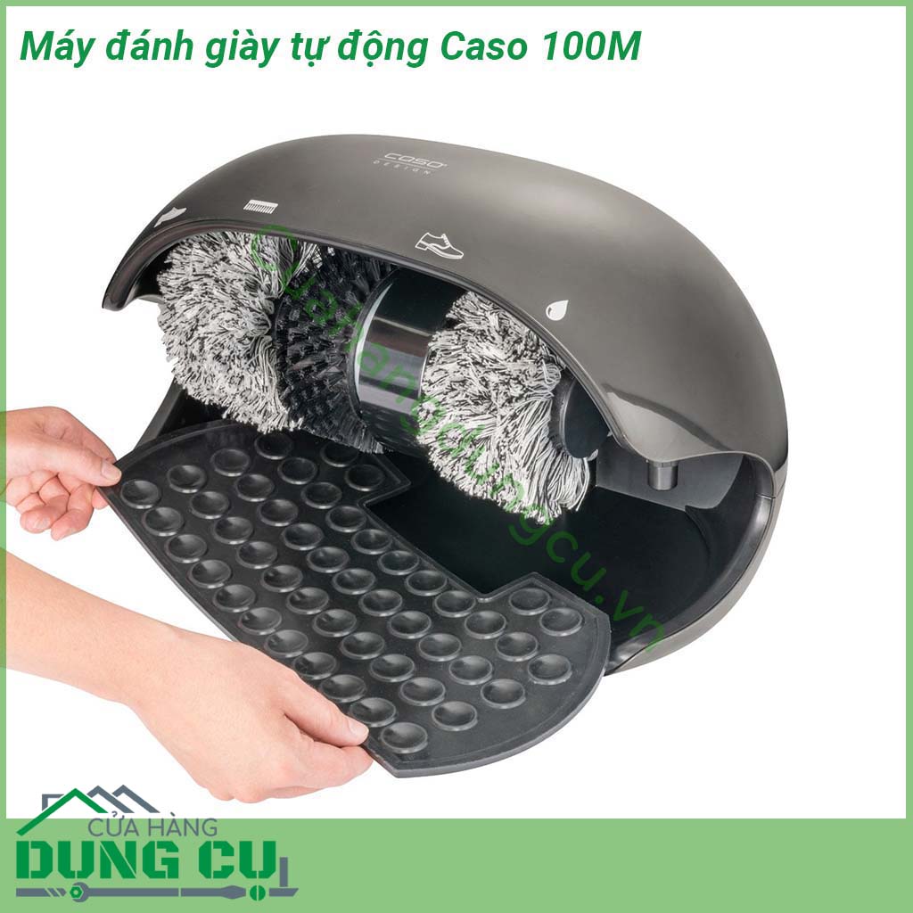 Máy đánh giày tự động Caso 100M&nbsp;thiết kế kiểu dáng nhỏ gọn đa năng dùng cho mọi loại giày &nbsp;Máy bao gồm 3 bàn chải xoay Bàn chải cứng dày đặc để loại bỏ bụi bẩn và&nbsp;2 bàn chải đánh bóng polyester mềm cho giày sáng và tối &nbsp;
