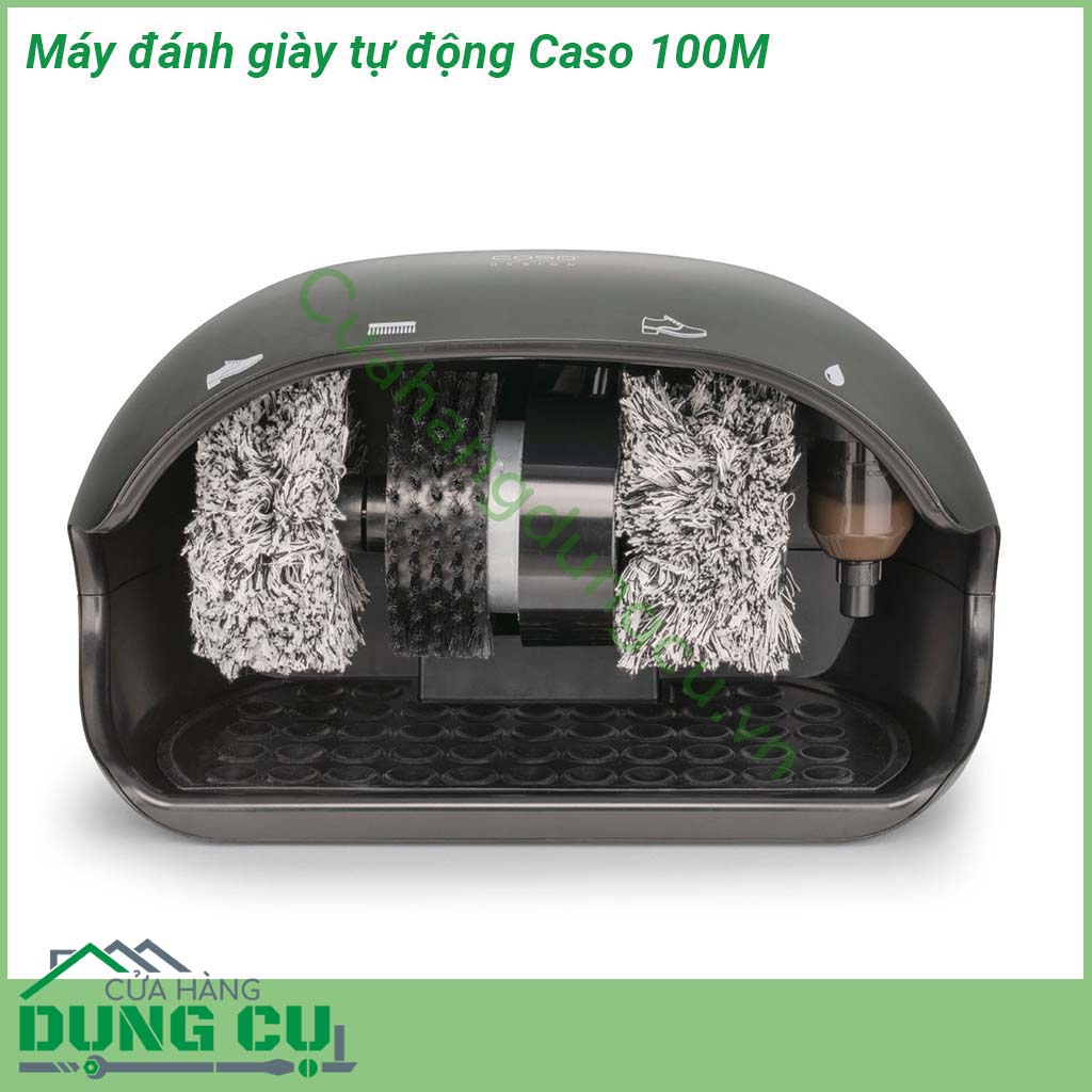 Máy đánh giày tự động Caso 100M&nbsp;thiết kế kiểu dáng nhỏ gọn đa năng dùng cho mọi loại giày &nbsp;Máy bao gồm 3 bàn chải xoay Bàn chải cứng dày đặc để loại bỏ bụi bẩn và&nbsp;2 bàn chải đánh bóng polyester mềm cho giày sáng và tối &nbsp;