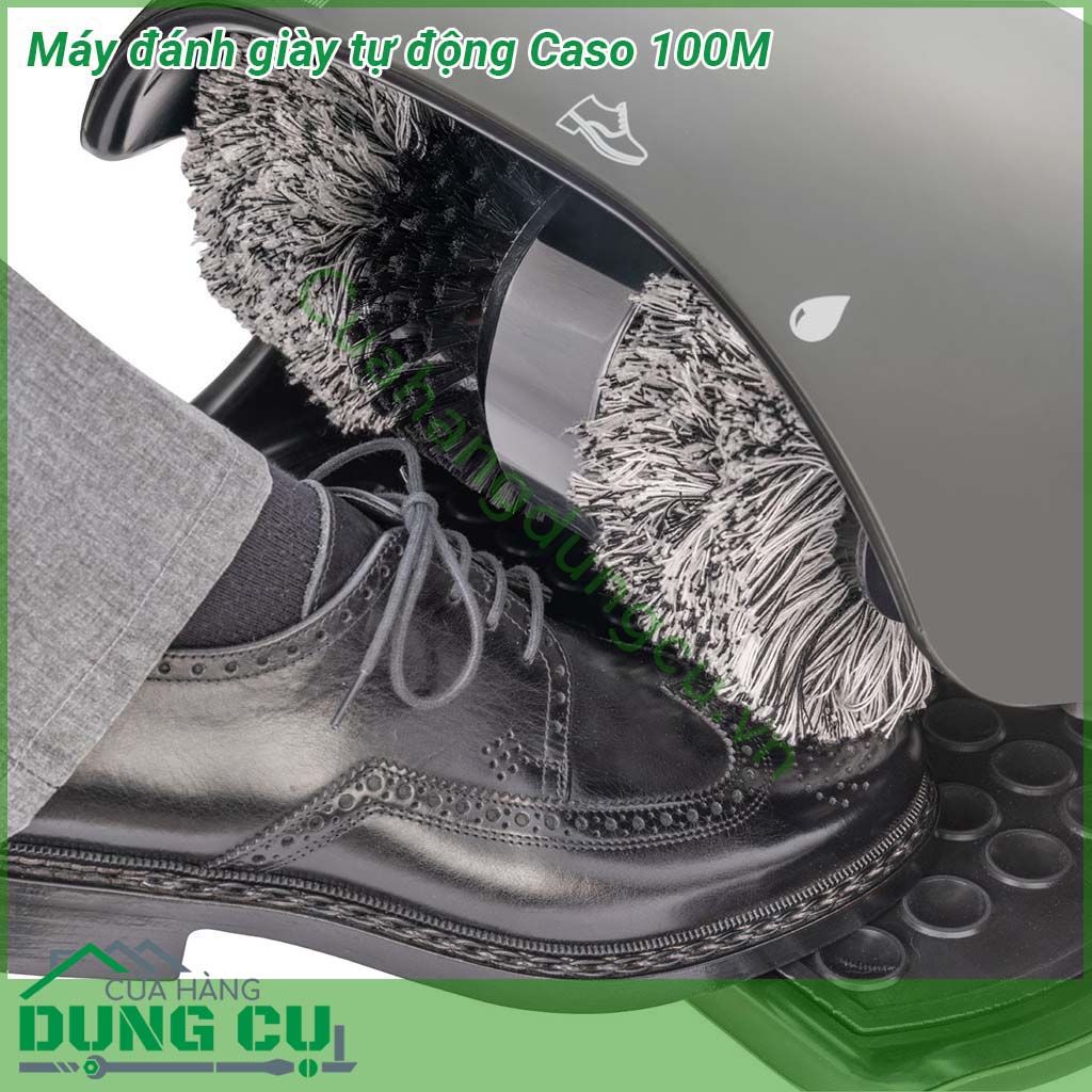 Máy đánh giày tự động Caso 100M&nbsp;thiết kế kiểu dáng nhỏ gọn đa năng dùng cho mọi loại giày &nbsp;Máy bao gồm 3 bàn chải xoay Bàn chải cứng dày đặc để loại bỏ bụi bẩn và&nbsp;2 bàn chải đánh bóng polyester mềm cho giày sáng và tối &nbsp;