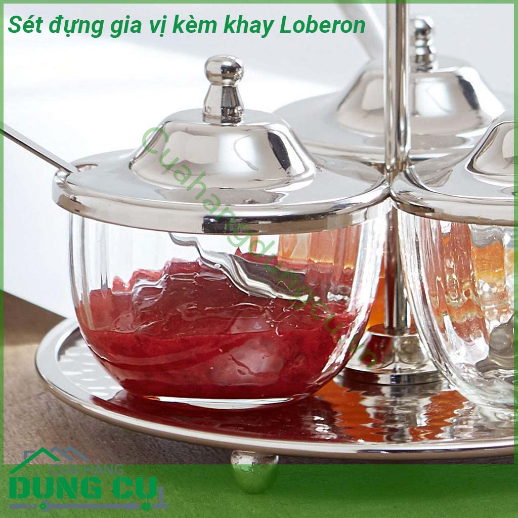 Sét đựng gia vị kèm khay Loberon&nbsp;được làm thủ công đẹp mắt này mang đến phong cách và sự sang trọng cho bàn ăn của bạn Đổ đầy gia vị dầu giấm v v và thưởng thức cảnh đẹp này trong mỗi bữa ăn