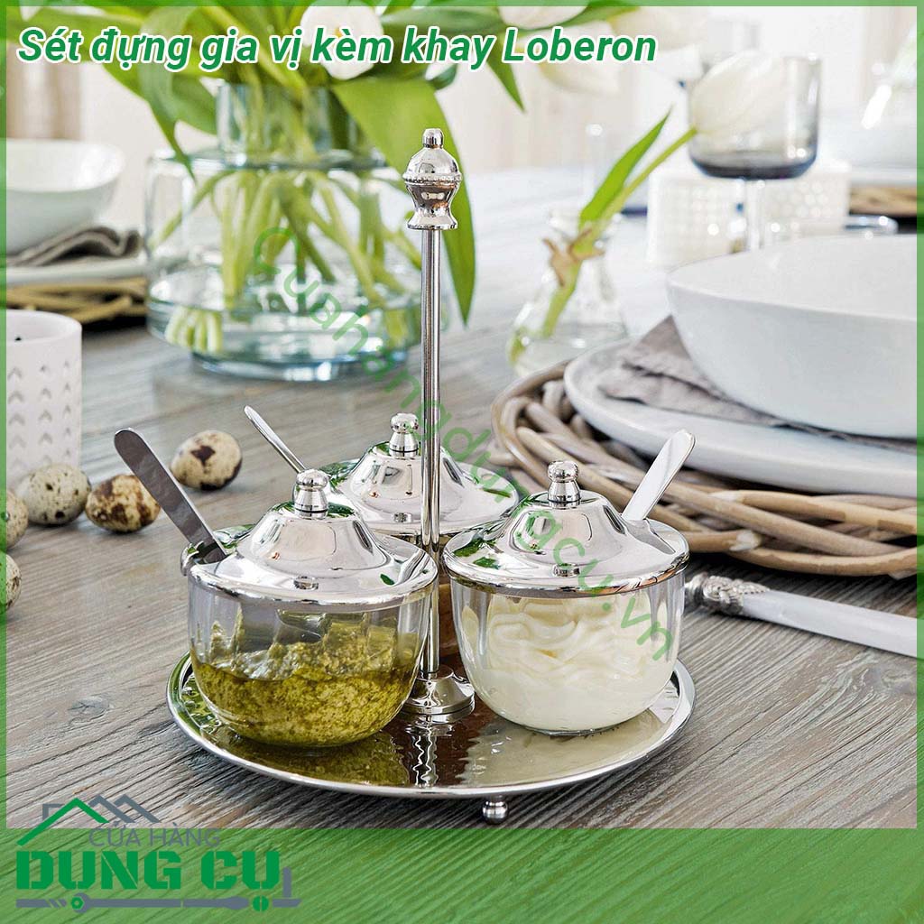 Sét đựng gia vị kèm khay Loberon&nbsp;được làm thủ công đẹp mắt này mang đến phong cách và sự sang trọng cho bàn ăn của bạn Đổ đầy gia vị dầu giấm v v và thưởng thức cảnh đẹp này trong mỗi bữa ăn