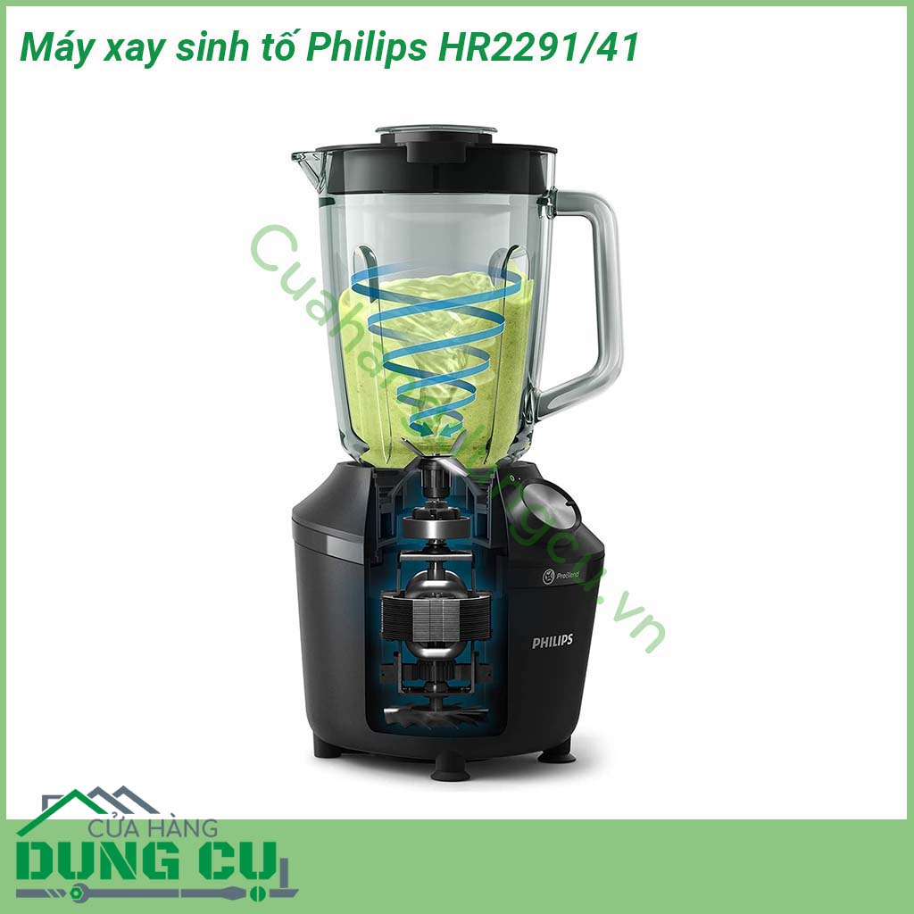 Máy xay sinh tố Philips HR2291-41&nbsp;thiết kế độc đáo &nbsp;màu đen sang trọng xay được nhiều loại thực phẩm khác nhau Máy&nbsp;vận hành với mức công suất 600W cùng lưỡi dao 4 cánh và 2 cánh bằng thép không gỉ &nbsp;Chân đế chống trượt hạn chế rung lắc khi đang sử dụng