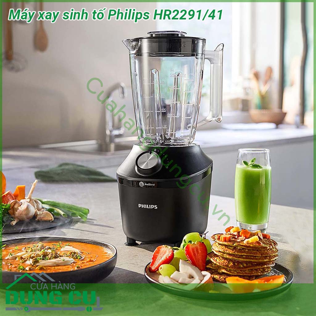 Máy xay sinh tố Philips HR2291-41&nbsp;thiết kế độc đáo &nbsp;màu đen sang trọng xay được nhiều loại thực phẩm khác nhau Máy&nbsp;vận hành với mức công suất 600W cùng lưỡi dao 4 cánh và 2 cánh bằng thép không gỉ &nbsp;Chân đế chống trượt hạn chế rung lắc khi đang sử dụng