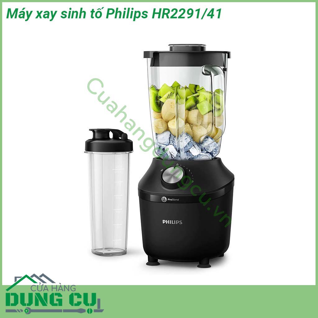 Máy xay sinh tố Philips HR2291-41&nbsp;thiết kế độc đáo &nbsp;màu đen sang trọng xay được nhiều loại thực phẩm khác nhau Máy&nbsp;vận hành với mức công suất 600W cùng lưỡi dao 4 cánh và 2 cánh bằng thép không gỉ &nbsp;Chân đế chống trượt hạn chế rung lắc khi đang sử dụng